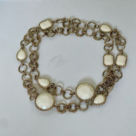 J. Crew Cream Medallion Wide Link Gold Toned Necklace Womens Single Strand Chain - Picture 4 of 5